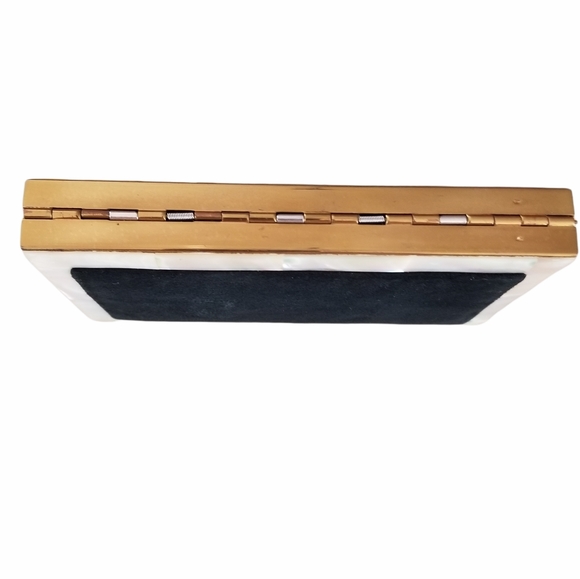 Vintage Mid Century Suede Mother of Pearl Make Up Case Clutch Compact Duo - Picture 13 of 14